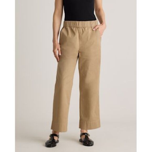 Quince Womens Organic Stretch Cotton Wide Leg Chino Pants Light Khaki 8 - Picture 1 of 3